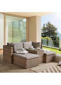 Ambia Garden Loungegarnitur, Braun, Kunststoff, Glas, Textil, eckig, Gartenm&ouml;bel, Loungem&ouml;bel, Loungegarnituren