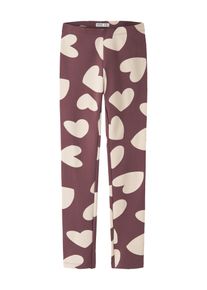 Leggings name it "NKFDAVINA AOP SWE LEGGING BRU NOOS", M&auml;dchen, Gr. 80, N-Gr, wild ginger aop:with pastel rose tan big hearts, Jersey, Obermaterial: 95% Baumwolle, 5% Elasthan, bedruckt, lang, Hosen Leggings, mit Stretch, regular fit, angeraute Innenseite
