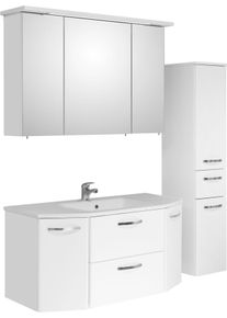 Badm&ouml;bel-Set SAPHIR "Quickset 326, 4-teilig, mit Mineralmarmorwaschtisch", wei&szlig;, B:145cm H:200cm T:48cm, Spanplatte, Kastenm&ouml;bel-Sets, Badm&ouml;bel-Set, Badezimmer-Set mit Midischrank in Wei&szlig; Glanz