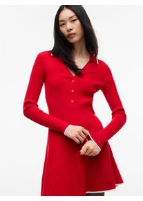 Sweatkleid Tommy Jeans "TJW SWEATER FLARE POLO DRESS", Damen, Gr. XS (34), N-Gr, lavish rot, Sweatware, Obermaterial: 65% Baumwolle, 35% Nylon, unifarben, V-Ausschnitt, gerader Abschluss, Kleider Sweatkleid, Baumwollmischung, in ausgestellter Form