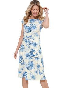 Damen Jerseykleid mit Bindeg&uuml;rtel eisblau-champagner-bedruckt Gr&ouml;&szlig;e 56