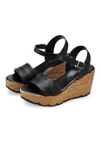 Sandalette Lascana "Sommerschuh, offener Schuh, Sandale, Keilsandalette", Damen, Gr. 35, schwarz, Obermaterial: 100% Schafsleder. Decksohle: 100% Lederimitat. Futter: 100% Synthetik. Laufsohle: 100% Synthetik, unifarben, Basic, Schuhe Sandalette, NEU aus Leder mit Keilabsatz in Kork-Optik