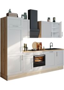 K&uuml;che Optifit "Ahus", grau (k&uuml;che: grau, front: hellgrau matt, korpus: wildeichefarben, arbeitsplatte: eichefarben struktur), B:280cm H:211,8cm T:60cm, Komplettk&uuml;chen-Sets, K&uuml;che, 280 cm breit,wahlweise mit E-Ger&auml;ten,MDF Fronten, Soft Close Funktion
