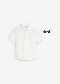 bonprix Cămașă cu m&acirc;neci scurte și papion, din bumbac 100% (set/2piese), alb, 92