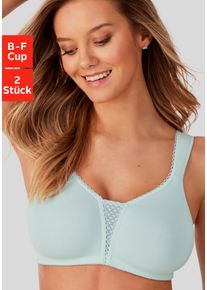 Entlastungs-BH NUANCE BY LASCANA, Damen, Gr. 100, Cup F, blau (hellblau, wei&szlig;), Jersey, Obermaterial: 90% Baumwolle, 5% Elasthan, 5% Polyamid, BHs Entlastungs-BH, ohne B&uuml;gel aus weicher Baumwolle &ndash; ideal f&uuml;r gro&szlig;e Gr&ouml;&szlig;en, bequemer BH
