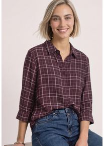 Druckbluse STREET ONE, Damen, Gr. 46, braun (rustic rouge), Web, Obermaterial: 100% Viskose, kariert, normal h&uuml;ftbedeckend, Rundhals, abgesteppte Kante, Blusen Druckbluse, 3/4-Arm Hemdbluse / kariert