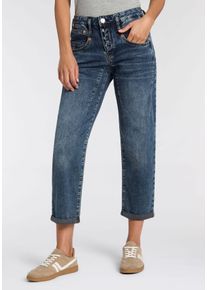 Boyfriend-Jeans Herrlicher "Shyra Tap Denim Light", Damen, Gr. 30, N-Gr, oceanside, Denim/Jeans, Obermaterial: 98% Baumwolle, 2% Elasthan, straight fit 7/8-L&auml;nge, Jeans Boyfriend-Jeans, im Straight Fit, mit Knopfleiste