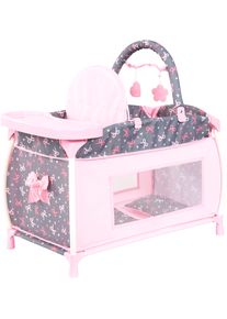 Puppenbett BAYER "Multi-Puppenbett", grau, rosa schleifen, Puppenm&ouml;bel, KinderB:37,5cm H:62cm T:65cm, Puppenbett, mit integriertem Hochstuhl, Wickelablage und Mobile, B:37,5cm H:62cm T:65cm