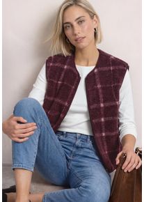 Pl&uuml;schweste Street One, Damen, Gr. 46, lila (rustic rouge), Teddy, Obermaterial: 100% Polyester, kariert, bequem h&uuml;ftbedeckend, Rundhals, Westen Pl&uuml;schweste, mit Zipper und Print / Kariert