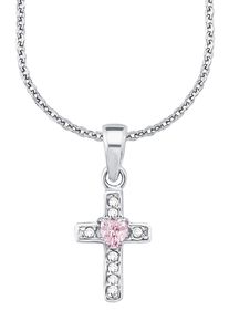 Kette mit Anh&auml;nger AMOR "rosa Herz, Kreuz", bunt (silberfarben, rosa), Halsketten, M&auml;dchen, Silber 925 (Sterlingsilber), L: 38, Kette mit Anh&auml;nger, mit Zirkonia (synth.)