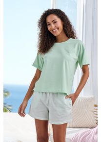 Schlafshorts VIVANCE DREAMS, Damen, Gr. 44, N-Gr, wei&szlig; (gr&uuml;n gestreift), Web, Obermaterial: 100% Baumwolle, gestreift, gerade kurz, Hosen Schlafshorts, mit Streifen All-over Print