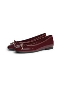 Ballerina Tommy Hilfiger "TH CHARM PATENT BALLERINA", Damen, Gr. 40, rot (dunkelrot), Lackleder, Schuhe Ballerina, Businessschuh, Schlupfschuh goldfb. TH-Schmuckelement, schmale Form