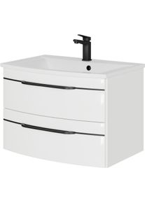 Waschtisch SAPHIR "Serie 7045 Mineralmarmor-Waschtisch und Unterschrank, 71,5 cm breit", wei&szlig; (wei&szlig; hochglanz), B:71,5cm H:50,2cm T:49,8cm, Waschtische, Waschtisch, Waschplatz mit 2 Schubladen, Badm&ouml;bel Set mit Waschtisch