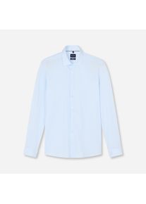 Langarmhemd OLYMP "24/Seven No. Six", Herren, Gr. 43, N-Gr, blau (bleu), Jersey, Obermaterial: 92% Baumwolle, 8% Elasthan, unifarben, slim fit normal, 2-Knopf-Manschette, Hemden Langarmhemd, Businesshemd, Kentkragen, Jersey