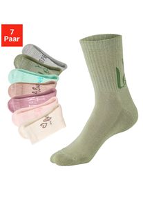 H.I.S. Tennissocken H.I.S "Damen Sportsocken daily socks", Damen, Gr. 35-38, bunt (1x gr&uuml;n, 1x mauve, 1x sand, 1x mint, 1x vanille, 1x rose, 1x grau meliert), Baumwollmischung, meliert, unifarben, elastisch, Socken Tennissocken, mit Fu&szlig;frottee und ansprechenden Schriftz&uuml;gen