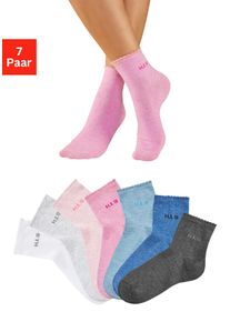 Kurzsocken H.I.S "Damen uni und meliert f&uuml;r die ganze Woche", Damen, Gr. 39-42, bunt (1x rosa meliert, 1x grau meliert, 1x jeans meliert, 1x wei&szlig;, 1x himbeer meliert, 1x dunkel jeans meliert, 1x anthrazit meliert), Baumwollmischung, uni und meliert, elastisch, Socken Kurzsocken, mit gewelltem B&uuml;ndchen