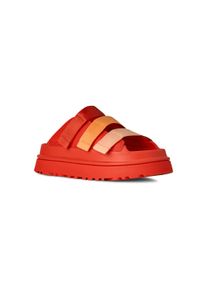 UGG Australia Pantolette UGG "GOLDENGLOW SLIDE", Damen, Gr. 10 (41), Textil, rot (rot, orange), Synthetik, Textil, Schuhe Pantolette, Plateauschuh, Sandale, Flats mit Fu&szlig;bett