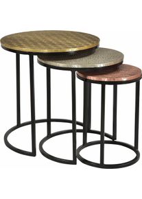 Beistelltisch Sit "Galway 3er Beistelltisch Set rund aus Mango mit Metallgestell", schwarz, B:45cm H:49cm T:45cm, Tische, Beistelltisch, 3 runde Satztische mit Mango-Platten & Metallapplikationen