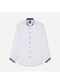 Langarmhemd OLYMP "No. Six", Herren, Gr. 42, N-Gr, wei&szlig; (blau), Web, Obermaterial: 100% Baumwolle, unifarben, slim fit normal, 2-Knopf-Manschette verstellbar, Hemden Langarmhemd, Businesshemd, Kentkragen, b&uuml;gelfrei