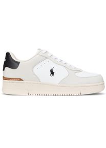 Big & Tall Sizes - Polo Ralph Lauren - Low Top Leather Sneaker with Contrast Details and Pony Embroidery - 13
