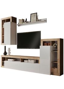 Home Affaire, Wohnwand &raquo;Hamburg, Breite 280 cm, modernes Wohnzimmer-Set mit dekorativem Rahmen&laquo; 4 Stk. tlg., Wei&szlig; / Eiche Cadiz NB,