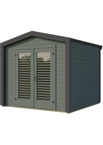 Weka Gartenhaus Killarney Graugr&uuml;n-Anthrazit inkl. 4er M&uuml;lltonnenbox, Nein, 300x300 cm,innen Lamellen, au&szlig;en verglast