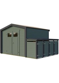 Weka Gartenhaus Killarney Graugr&uuml;n-Anthrazit inkl. 4er M&uuml;lltonnenbox, Nein, 1/4 verglast,300x300 cm