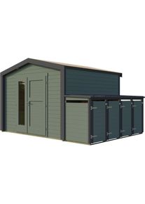 Weka Gartenhaus Killarney Graugr&uuml;n-Anthrazit inkl. 4er M&uuml;lltonnenbox, Ja, 300x300 cm,links Vollglas, rechts Holzf&uuml;llung