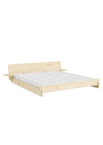Bettgestell Karup Design "Latch Bed mit Kopfteil, FSC-zertifiziertes Massivholz, Made in Europe", raw pine, B:237cm H:58cm L:217cm, Betten, Bettgestell, mit 2 Ablagen, inklusive Lattenrost, ohne Matratze, massive Qualit&auml;t