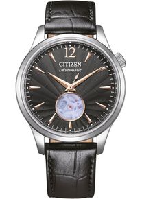 Automatikuhr Citizen, schwarz, Armbanduhren, Damen, Automatikuhr, Armbanduhr, Herrenuhr, Damenuhr, offene Unruh, Lederarmband