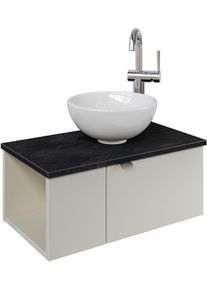 Waschtisch SAPHIR "Serie 6915 Waschschale mit Unterschrank f&uuml;r G&auml;stebad, G&auml;ste WC", beige (kaschmir matt, schiefer, kaschmir matt touch), B:61cm H:39,8cm T:35cm, Waschtische, Waschtisch, 61 cm mit Keramik-Aufsatzbecken, 2 T&uuml;ren und 1 Fach