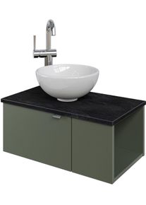 Waschtisch SAPHIR "Serie 6915 Waschschale mit Unterschrank f&uuml;r G&auml;stebad, G&auml;ste WC", gr&uuml;n (schilfgr&uuml;n matt, schiefer, schilfgr&uuml;n matt touch), B:61cm H:39,8cm T:35cm, Waschtische, Waschtisch, 61 cm mit Keramik-Aufsatzbecken, 2 T&uuml;ren und 1 Fach