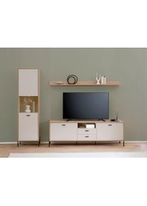 Wohnwand Home Affaire "Fredericia, moderne Anbauwand, Komplettset in Kaschmir", beige (eiche cremona toro, kaschmir), Kastenm&ouml;bel-Sets, B/H/T: 259cmcm x 206cmcm x 40cmcm, Holzwerkstoff, Wohnwand, enth&auml;lt Vitrine, Lowboard und Wandboard, 259 cm breit, B:259cm H:206cm T:40cm