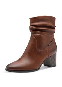 Stiefelette Marco Tozzi, Damen, Gr. 37, braun (cognac), Lederimitat, unifarben, used, Schuhe Stiefelette, Blockabsatz, Businessschuh mit Falten im slouchy Look