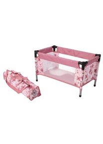 Puppenbett CHIC2000 "Puppen-Reisebett", rosa (flowers rosa), Puppenm&ouml;bel, KinderB:31cm H:32cm T:54cm, Stahl, Stoff, Puppenbett, mit Stoff-Tragetasche, B:31cm H:32cm T:54cm