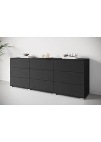 Sideboard OTTO HOME "Kenia, Kommode, 180 cm breit, mit 9 Schubladen", schwarz (graphit schwarz matt), B:180cm H:69,7cm T:39,5cm, Holzwerkstoff, Sideboards, Sideboard, Push-to-Open-System und gro&szlig;z&uuml;giger Stauraum