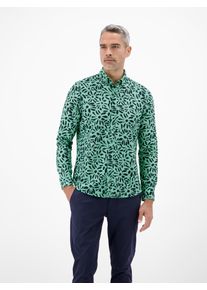 Leinenhemd Lerros "Langarmhemd mit floralem Print aus Mischgewebe", Herren, Gr. L, Normalgr&ouml;&szlig;en, gr&uuml;n (mint water), 55% Leinen, 45% Baumwolle, Hemden Leinenhemd, Baumwoll‑Leinen Mix, hautfreundlich, ideal f&uuml;r warme Tage, langarm