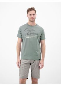 T-Shirt LERROS "T-Shirt aus 100 % Baumwolle mit Brustprint", Herren, Gr. L, gr&uuml;n (storm grau), 100% Baumwolle, Rundhals, Shirts T-Shirt