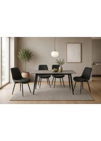 Essgruppe OTTO HOME "Juniper", grau (anthrazit, grau, anthrazit, schwarz), B:140cm H:73,5cm T:80cm, Metall, Stahl, Stein, Sitzm&ouml;bel-Sets, Essgruppe, Tisch 140x80cm in Sinterstein-Keramikoptik mit 4 St&uuml;hlen, 360 drehbar