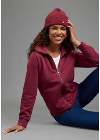 Sweatjacke OCEAN SPORTSWEAR, Damen, Gr. 36/38, rot (bordeaux), angeraute Sweatware, Obermaterial: 60% Baumwolle, 40% Polyester. B&uuml;ndchen: 95% Baumwolle, 5% Elasthan, unifarben, Sweatjacken Sweatjacke, mit bedrucktem Kragen, in kuscheliger Sweatware, mit Eingriffstaschen