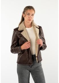 Lederjacke Mauritius "MWElira", Damen, Gr. XL (42), mahagony, Fellimitat: 100% Polyester. Obermaterial: 100% Schafsleder. Futter: 100% Polyester. &Auml;rmelfutter: 100% Polyester, unifarben, regular fit h&uuml;ftbedeckend, mit Druckknopf, Jacken Lederjacke, mit Teddyfellkragen