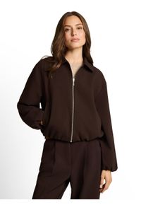 Jackenblazer Tom Tailor "Loose", Damen, Gr. 42, braun (java schwarz braun), Web, Obermaterial: 73% Polyester, 20% Viskose, 7% Elasthan. Futter: 100% Polyester, unifarben, loose fit h&uuml;ftlang, Rundhals, elastischer Bund, Blazer Jackenblazer, Kurzjacke im Loose Fit / Hemdkragen