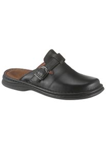 Clog Josef Seibel "Madrid", Herren, Gr. 50, schwarz, Leder, unifarben, Schuhe Clog, Sommerschuh, Schlappen, Urlaub, mit verstellbarer Schnalle