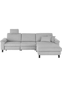 Ecksofa 3C CANDY "Mainau L-Form", grau (hellgrau), B:308cm H:91cm T:185cm, 100% Polyester, Sofas, Ecksofa, Relaxfunktion im 1,5-Sitzer, motorische Schlaffunktion in Longchair