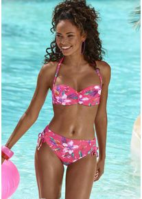 B&uuml;gel-Bandeau-Bikini-Top Lascana "Malia", Damen, Gr. 42, Cup E, rot (rot bedruckt), Microfaser, Microfaser, Polyamid, bedruckt, floral, Bikini-Oberteile B&uuml;gel-Bandeau-Bikini-Top, mit tropischem Print