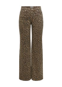 High-waist-Jeans Only "ONLMADISON HW WIDE ANIMAL PANT CC PNT", Damen, Gr. M (38), L&auml;nge 32, braun (otter aop:with schwarz leo), Denim/Jeans, Obermaterial: 98% Baumwolle, 2% Elasthan, bedruckt, lang, Jeans High-waist-Jeans, Baumwollmischung