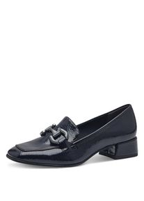 Slipper Tamaris, Damen, Gr. 37, blau (navy), Lacksynthetik, unifarben, Schuhe Slipper, Blockabsatz, Slipper, Businessschuh mit modischer Zierspange
