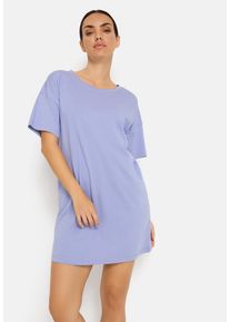 Nachthemd LSCN BY LASCANA, Damen, Gr. 48/50, N-Gr, lila (blau), Single Jersey, Obermaterial: 50% Baumwolle, 50% Viskose, bedruckt, l&auml;ssig geschnitten mini, Rundhals, abgesteppt, Kleider Nachthemd, in l&auml;ssiger Weite
