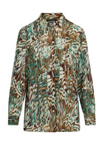Hemdbluse GOLDNER "Hemdbluse mit k&uuml;nstlerischem Muster", Damen, Gr. 40, gr&uuml;n (graugr&uuml;n, gemustert), Obermaterial: 100% Viskose CV., figurumspielend, Manschette, Blusen Hemdbluse, Sattel mit Kellerfalte im R&uuml;ckteil
