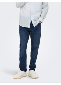 Only & Sons Regular-fit-Jeans ONLY & SONS "ONSWEFT REG 7900 EY BOX JEANS NOOS", Herren, Gr. 30, L&auml;nge 30, blau (dunkelblau denim), Denim/Jeans, Obermaterial: 50% Baumwolle, 30% Polyester, 18% Viskose, 2% Elasthan, Abriebeffekte, regular fit lang, Jeans Regular-fit-Jeans, Baumwollmischung, regular fit